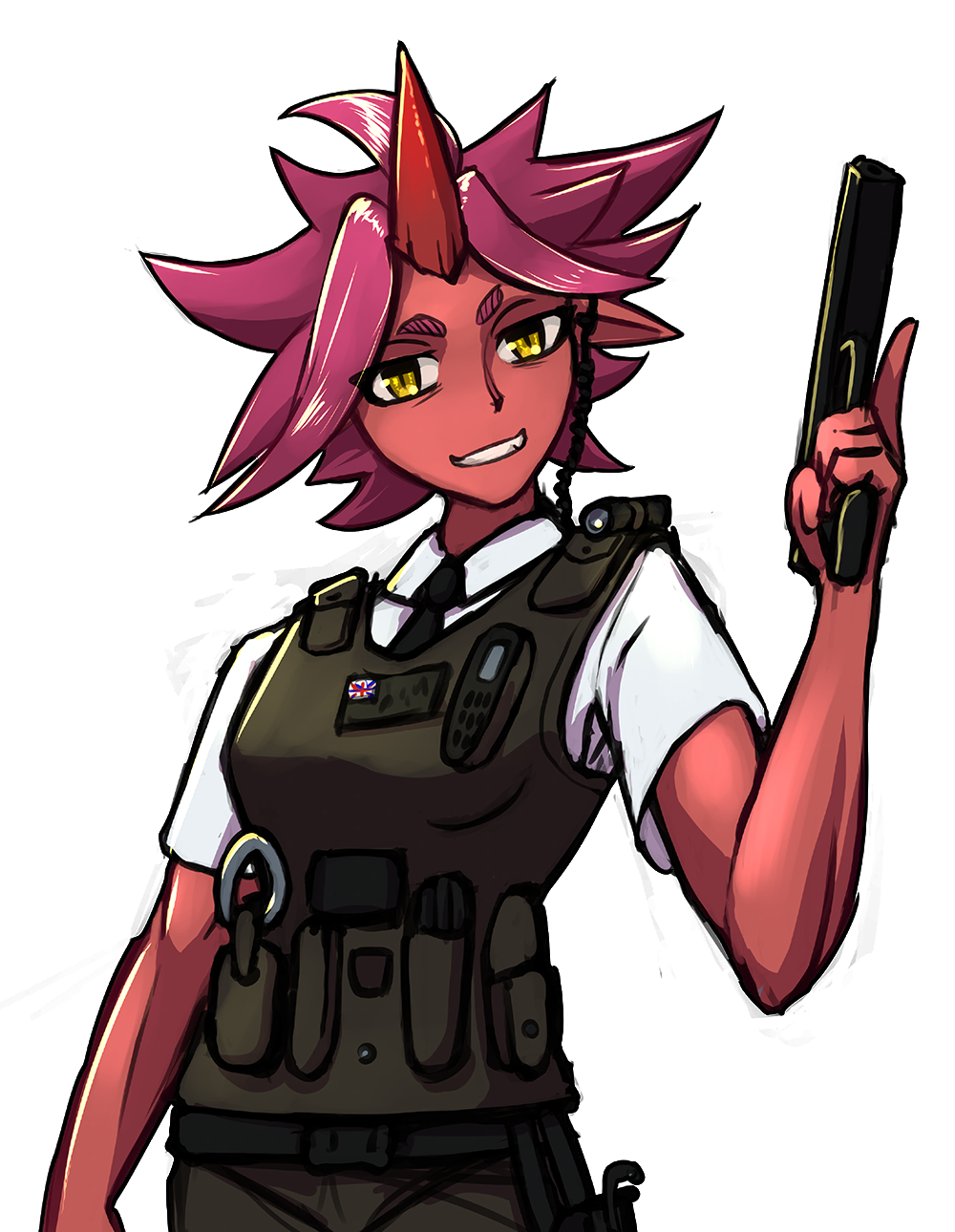 An oni monstergirl police officer
