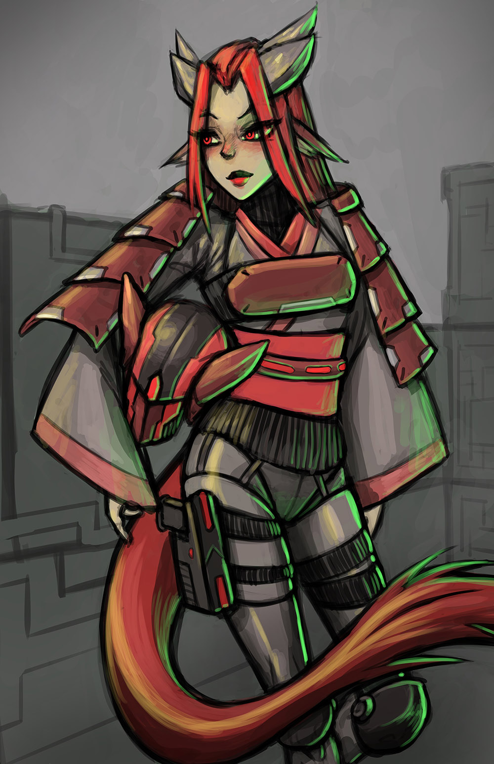 a dragongirl space fighter pilot samurai