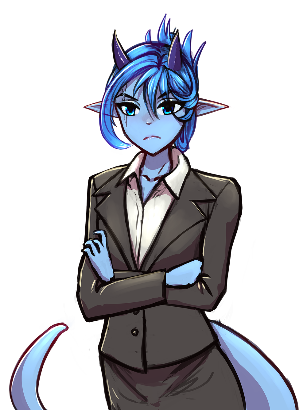 A blue water dragon monstergirl lawyer